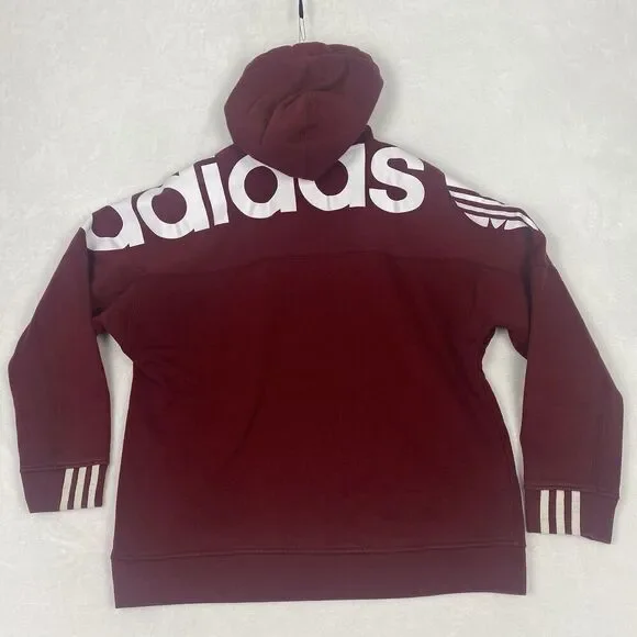 Adidas Sweater Mens Medium Burgundy Red Hoodie Logo Pullover Sweatshirt Casual - Picture 2 of 10